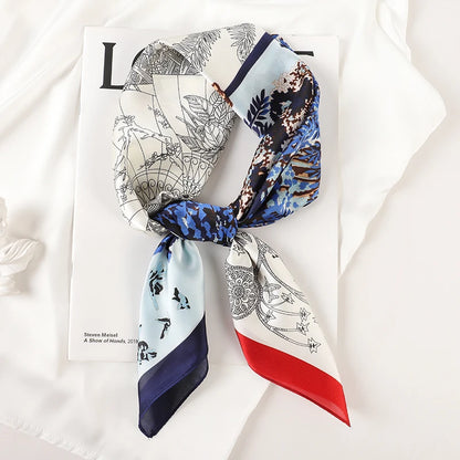 Luxury Brand 2022 Silk Square Scarf Women Cat Neck Hair Tie Band Beach Hijab Kerchief Head Headbands Bandana Female Foulard 70Cm