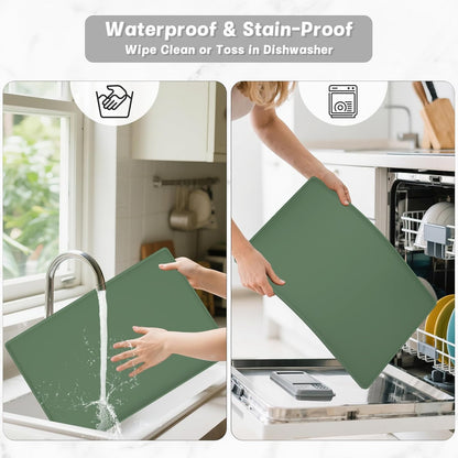 Silicone Coffee Mat, 12" X 19" Waterproof Raised Edge Coffee Bar Mats for Espresso Machine Station Accessories, Heat Resistant Dish Drying Pad for Kitchen Counter, Rubber Bar Decor Pad, Green