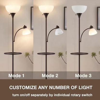 72 In. Brown Floor Lamp with Table, Adjustable Reading Lights, Modern Torchiere Floor Lamps for Living Room, Bedroom