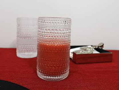 Hobnail Drinking Glasses, Set of 4 Clear Vintage Beaded Glass Cups, 15 Oz. Cocktail Drinking Glassware Set, for Water Juice, Smoothies. Home, Dinner, Bar Uses.