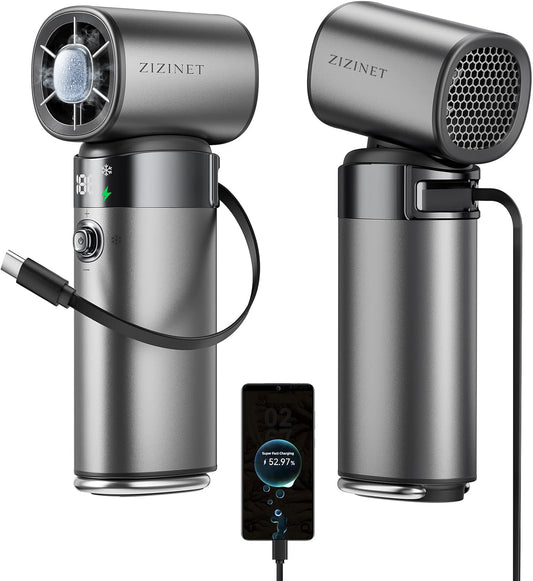 Portable Handheld Fan, Ice Cooling, 22.5W 10000Mah Power Bank | Contact Cooling Pad. 16500 RPM Turbo. Built-In Type-C Cable. 35H Runtime. Metal Shell. Stadium & Soccer Game Essentials.
