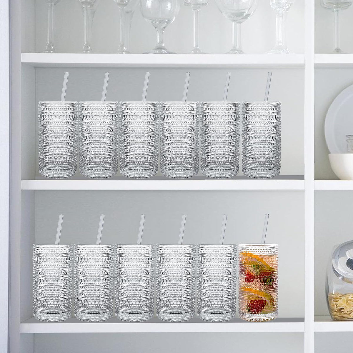 Upgraded Large Capacity 16 Oz/480 Ml Hobnail Glasses Drinking Set of 12 - Heavy Vintage Glassware