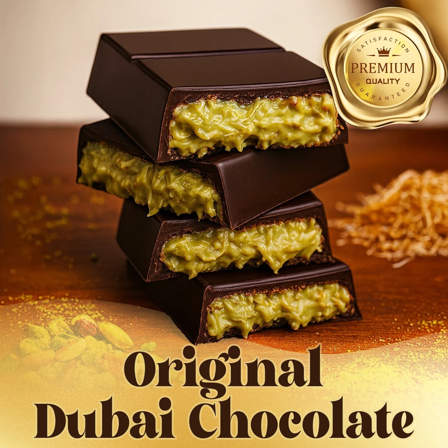 Dubai Pistachio Kunafa Bars, Indulgent Dark Chocolate, 3.5 Oz