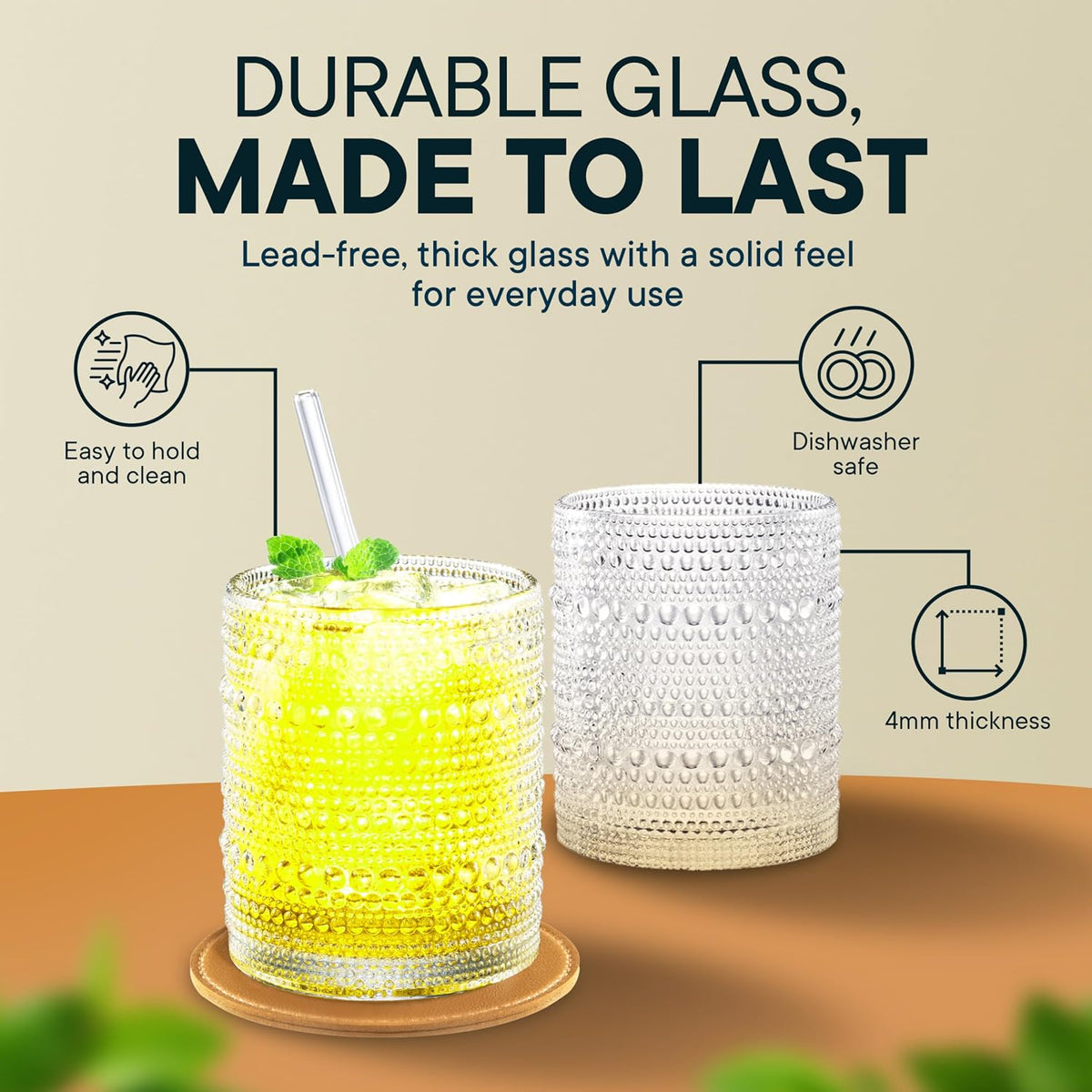 12 Oz Hobnail Drinking Set, Clear | Set of 12