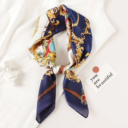 Luxury Brand 2022 Silk Square Scarf Women Cat Neck Hair Tie Band Beach Hijab Kerchief Head Headbands Bandana Female Foulard 70Cm