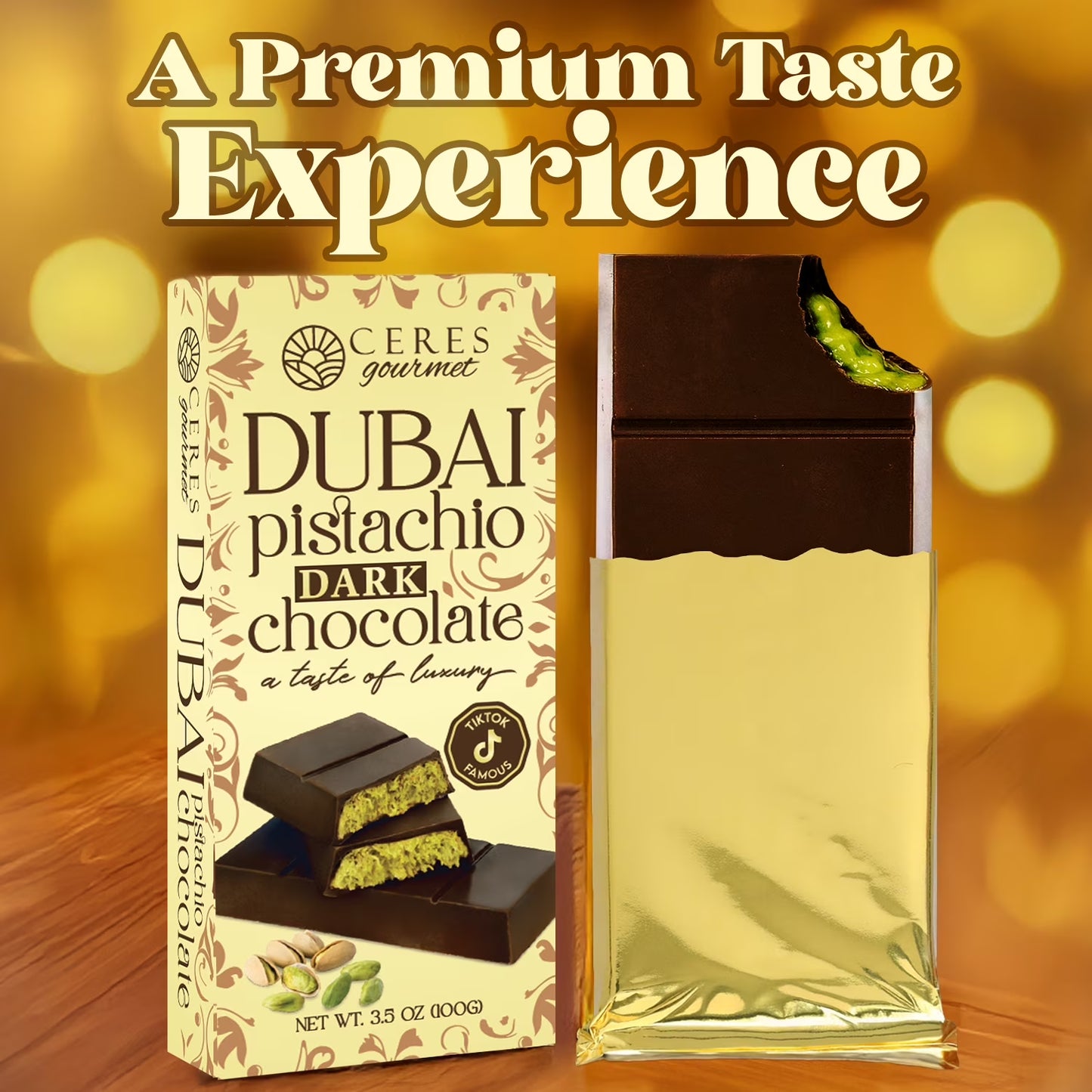 Dubai Pistachio Kunafa Bars, Indulgent Dark Chocolate, 3.5 Oz