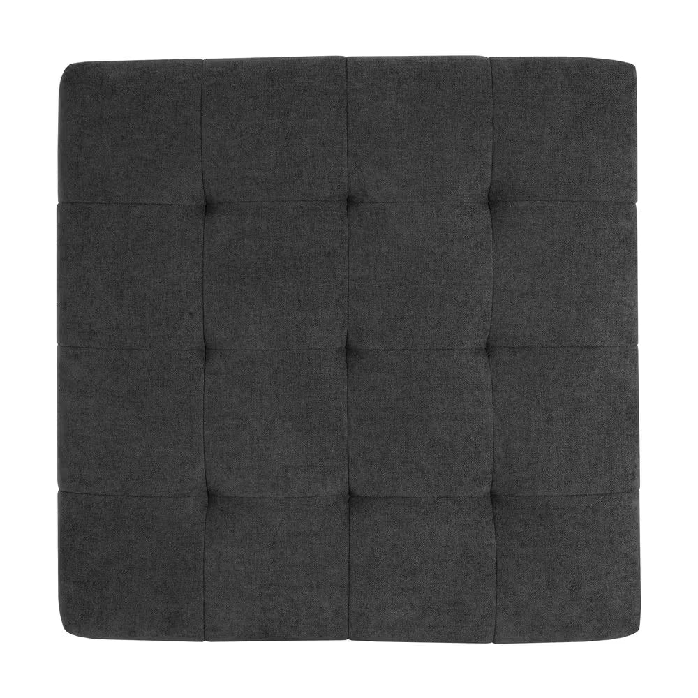 Ansel Mid-Century Modern Charcoal Grey Chenille Upholstered Square Tufted Accent Ottoman