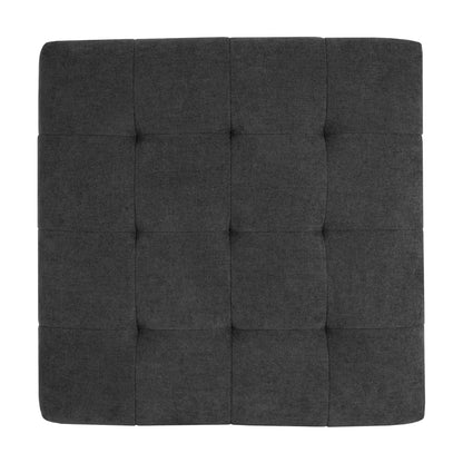 Ansel Mid-Century Modern Charcoal Grey Chenille Upholstered Square Tufted Accent Ottoman