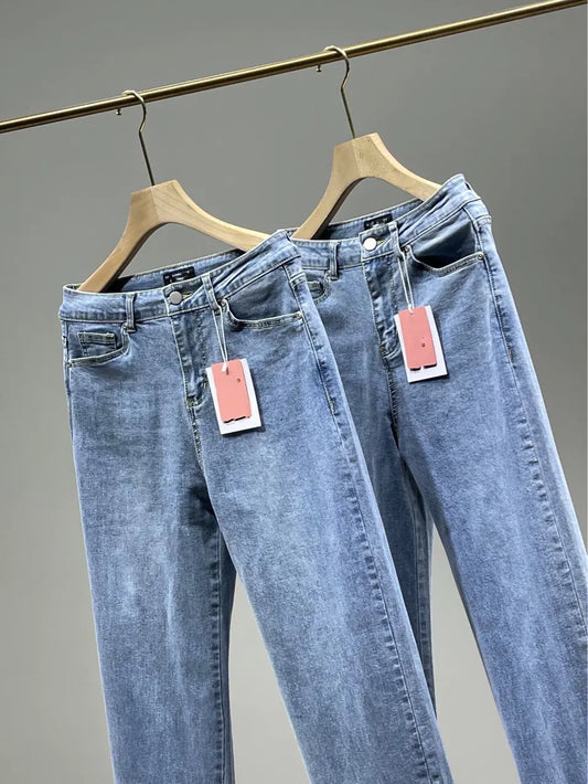 Ladies High Rise Straight Leg Jeans with Side Slit - Zayd’s Department Store