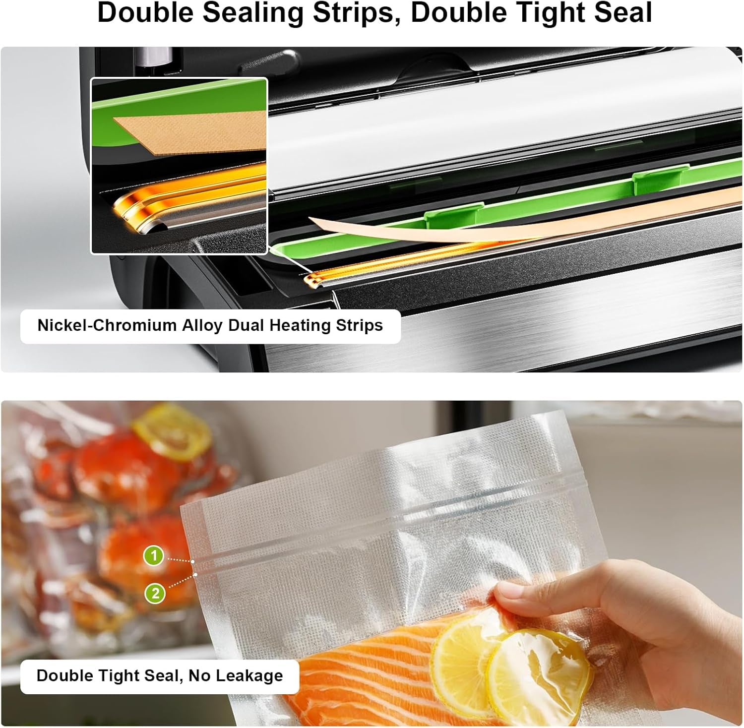 95Kpa Precision Vacuum Sealer Machine, Double Heat Seal for Dry/Moist Food, Easy-Lock Handle, Built-In Bag Storage & Cutter, Progress Display, Pulse Mode, Removable Drip Tray, Silver