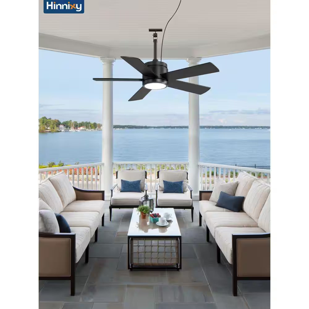 42 In. Outdoor Downrod Black Ceiling Fan with LED Lights, IP65 Waterproof Fandelier Fan with Remote Control 6-Speeds