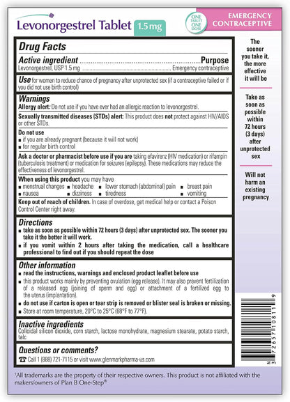 Emergency Contraceptive Tablet, Levonorgestrel 1.5Mg, Reduces Chance of Pregnancy after Unprotected Sex
