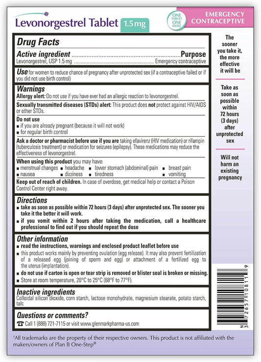 Emergency Contraceptive Tablet, Levonorgestrel 1.5Mg, Reduces Chance of Pregnancy after Unprotected Sex
