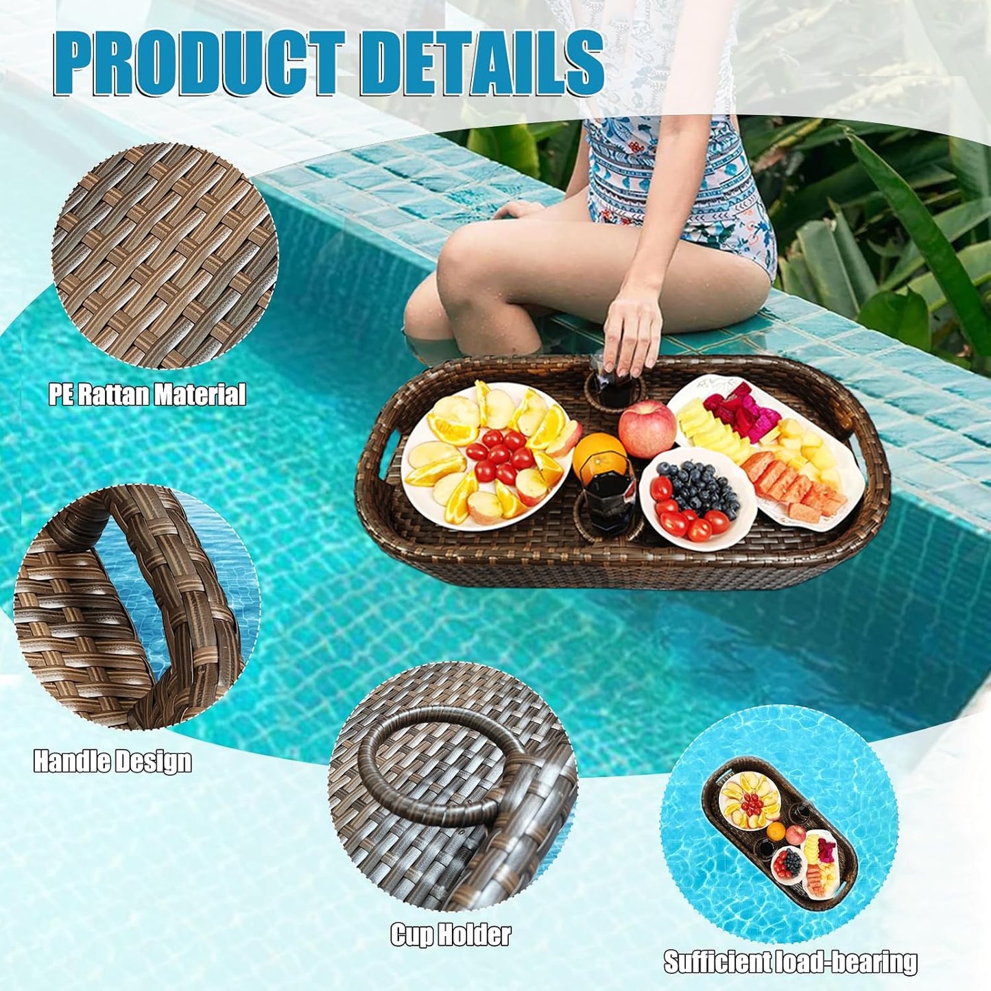 Floating Tray for Pool，Floating Pool Tray, Floating Tray - Floating Pool Table, Ideal for Food & Drinks - Floating Table for Pool - Essential Floating Food Tray for Pool Activities(Rectangle)