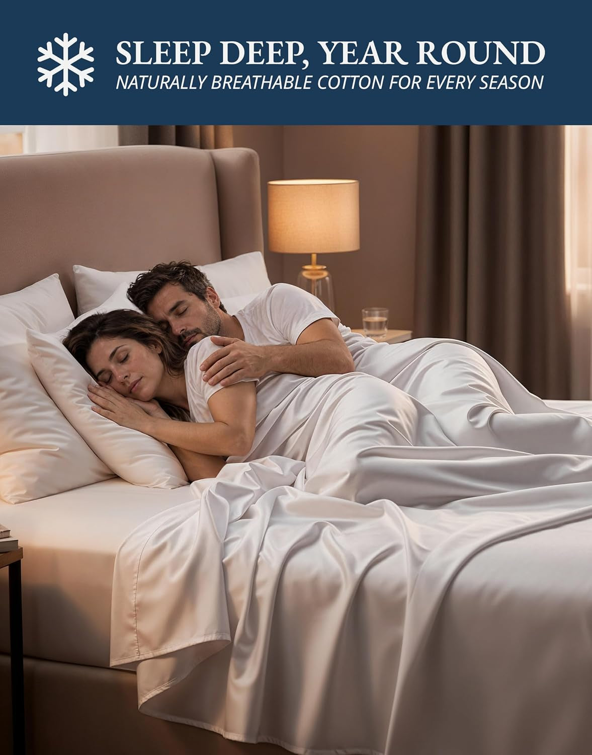 100% Egyptian Cotton Sheets Queen Size Sateen Weave - White