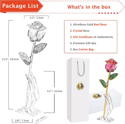 Roses, 24K Gold Rose Made from Real Rose - Unique Design Gold Plated Rose for Anniversary Valentines Mothers Day Birthday Gifts (Pink Original Rose with Stand)