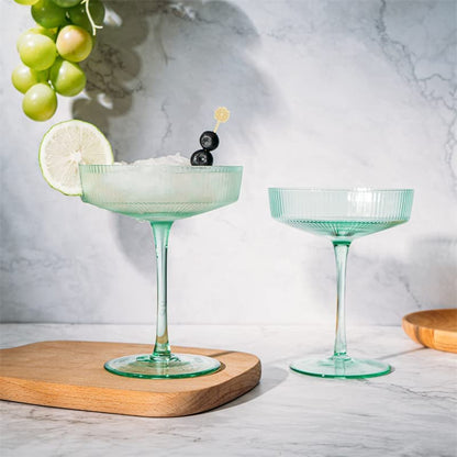 Ripple Ribbed Cocktail Coupe Colored Glasses Set Of 2