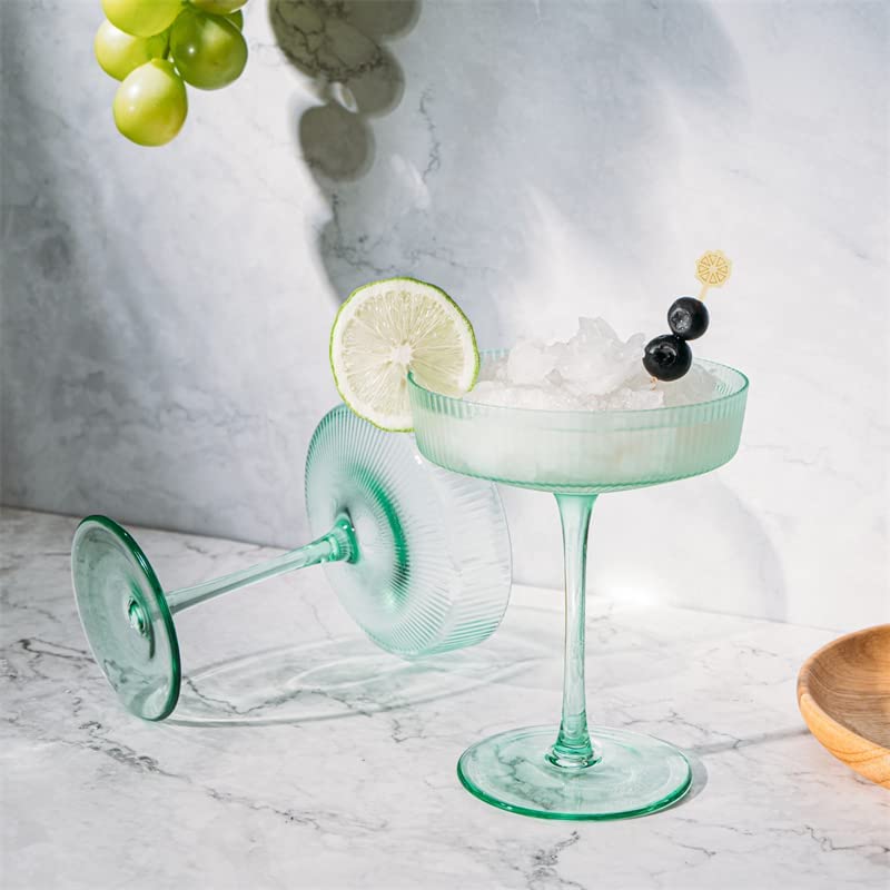 Ripple Ribbed Cocktail Coupe Colored Glasses Set Of 2