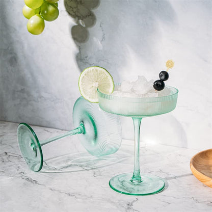 Ripple Ribbed Cocktail Coupe Colored Glasses Set Of 2