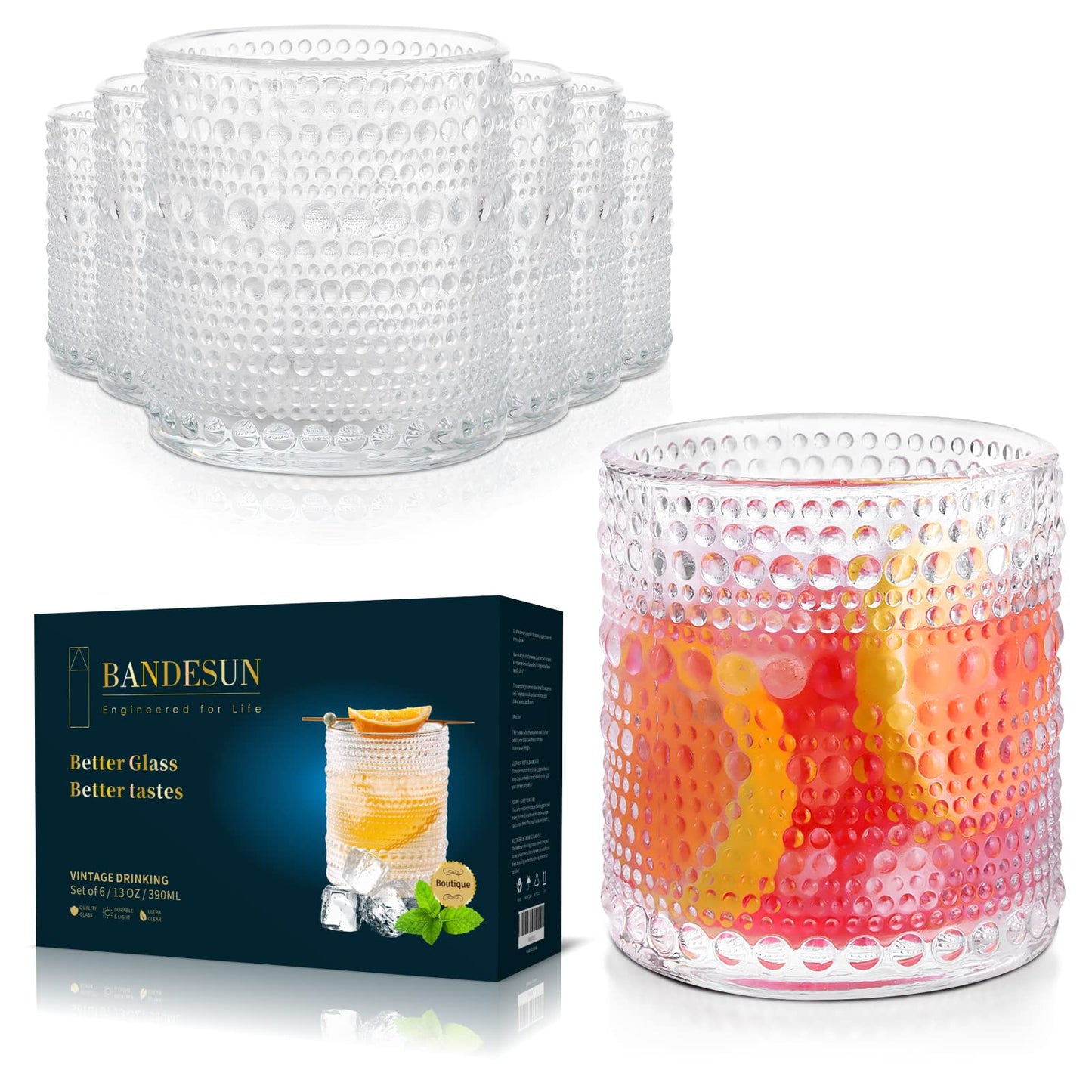 Bandesun Romantic Water Glasses Set of 6 oz