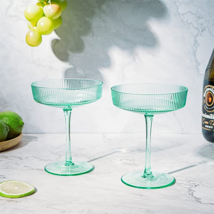 Ripple Ribbed Cocktail Coupe Colored Glasses Set Of 2