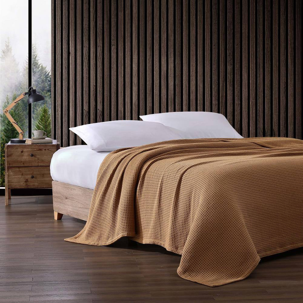 EB Solid Brown Cotton King Waffle Blanket