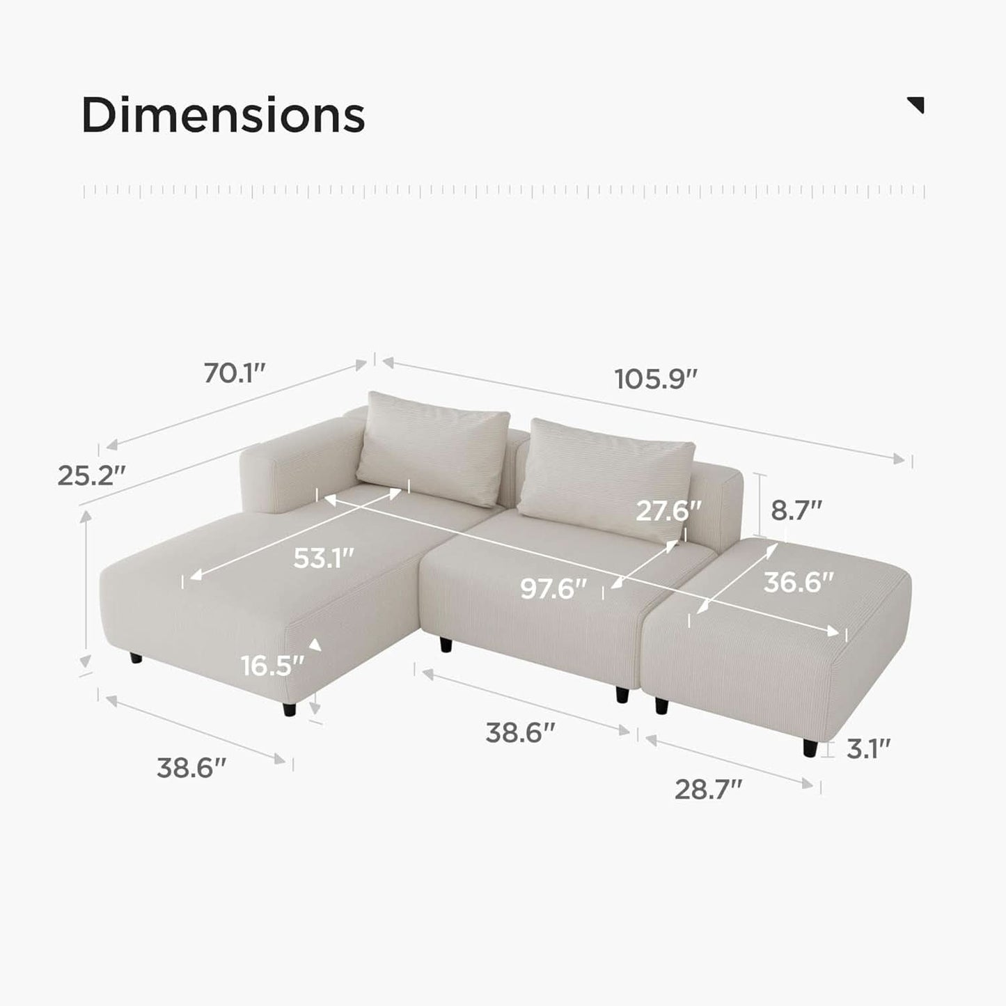 Soft Corduroy Sectional Sofa Set