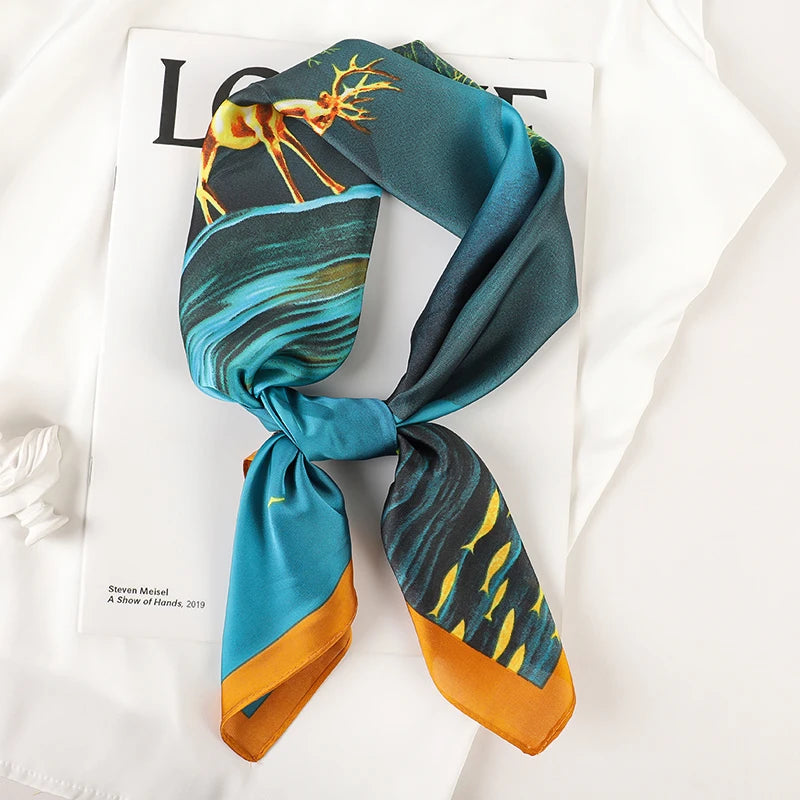 Luxury Brand 2022 Silk Square Scarf Women Cat Neck Hair Tie Band Beach Hijab Kerchief Head Headbands Bandana Female Foulard 70Cm