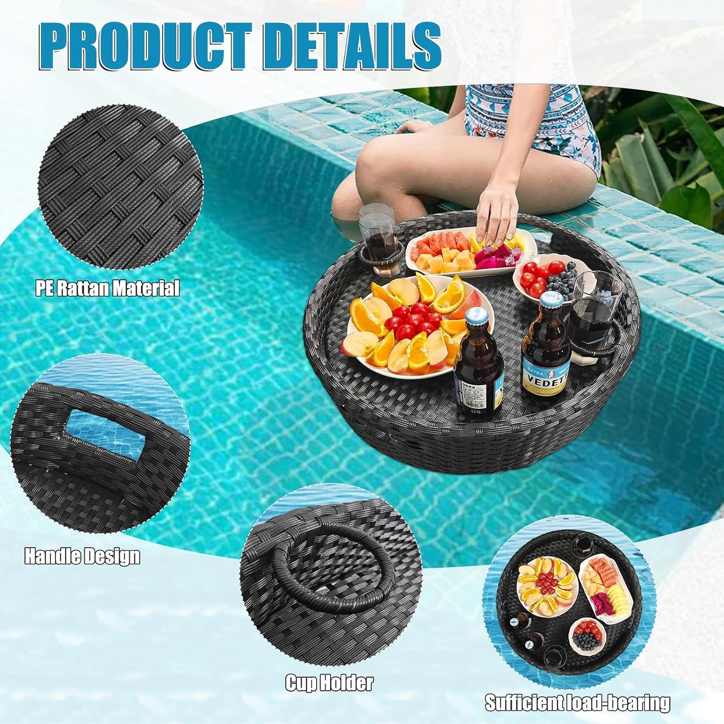 Floating Tray for Pool，Floating Pool Tray, Floating Tray - Floating Pool Table, Ideal for Food & Drinks - Floating Table for Pool - Essential Floating Food Tray for Pool Activities(Round)