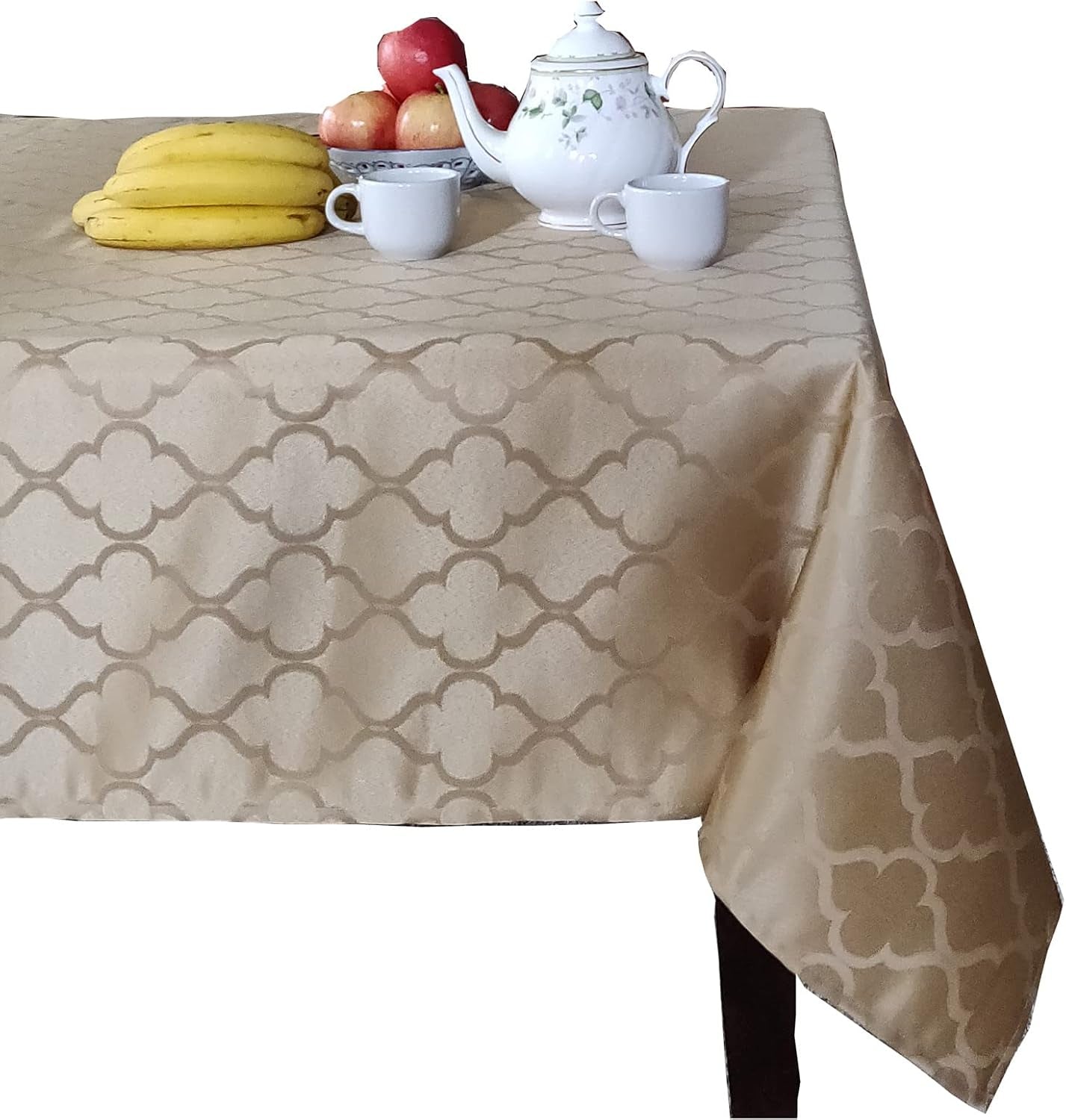60 X 102 Inch Rectangular Moroccan Flower Jacquard Tablecloth Table Cover - Spill Proof/Stain Resistant/Waterproof/Wrinkle Free/Heavy Duty - Great for Parties, Dinner, Wedding (Gold)