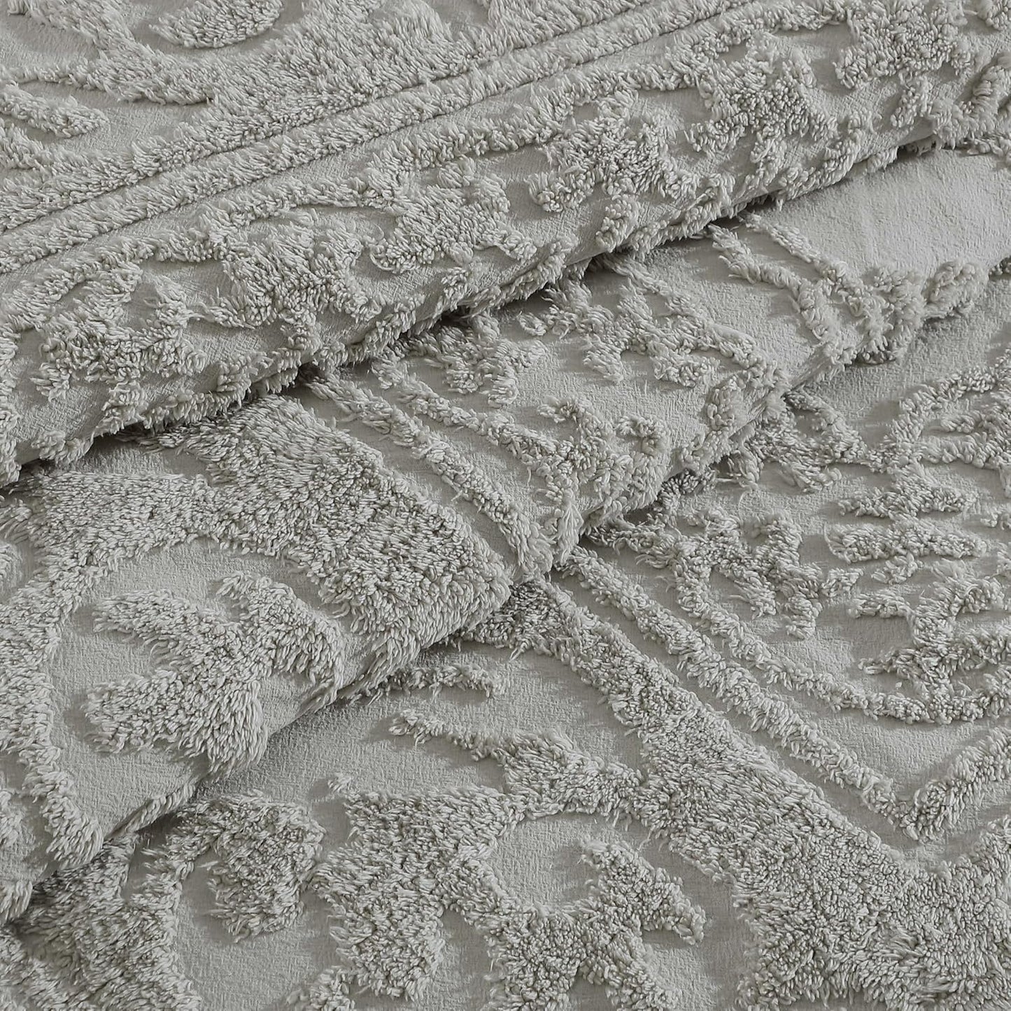Medallion King Cotton Chenille Comforter Set, Gray | Vintage Tufted Cozy Plush 100% Cotton with Poly Fill 3-Piece Set with Large Centered Medallion Design