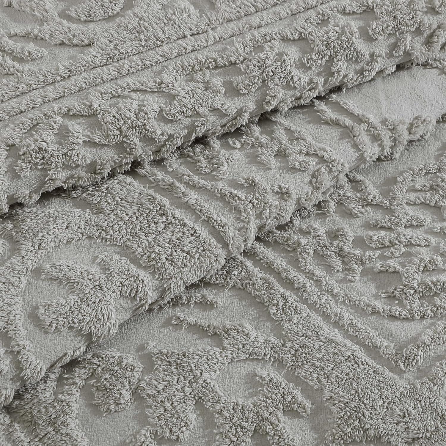 Medallion King Cotton Chenille Comforter Set, Gray | Vintage Tufted Cozy Plush 100% Cotton with Poly Fill 3-Piece Set with Large Centered Medallion Design