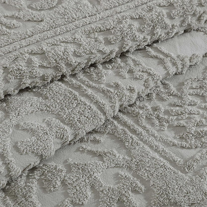 Medallion King Cotton Chenille Comforter Set, Gray | Vintage Tufted Cozy Plush 100% Cotton with Poly Fill 3-Piece Set with Large Centered Medallion Design