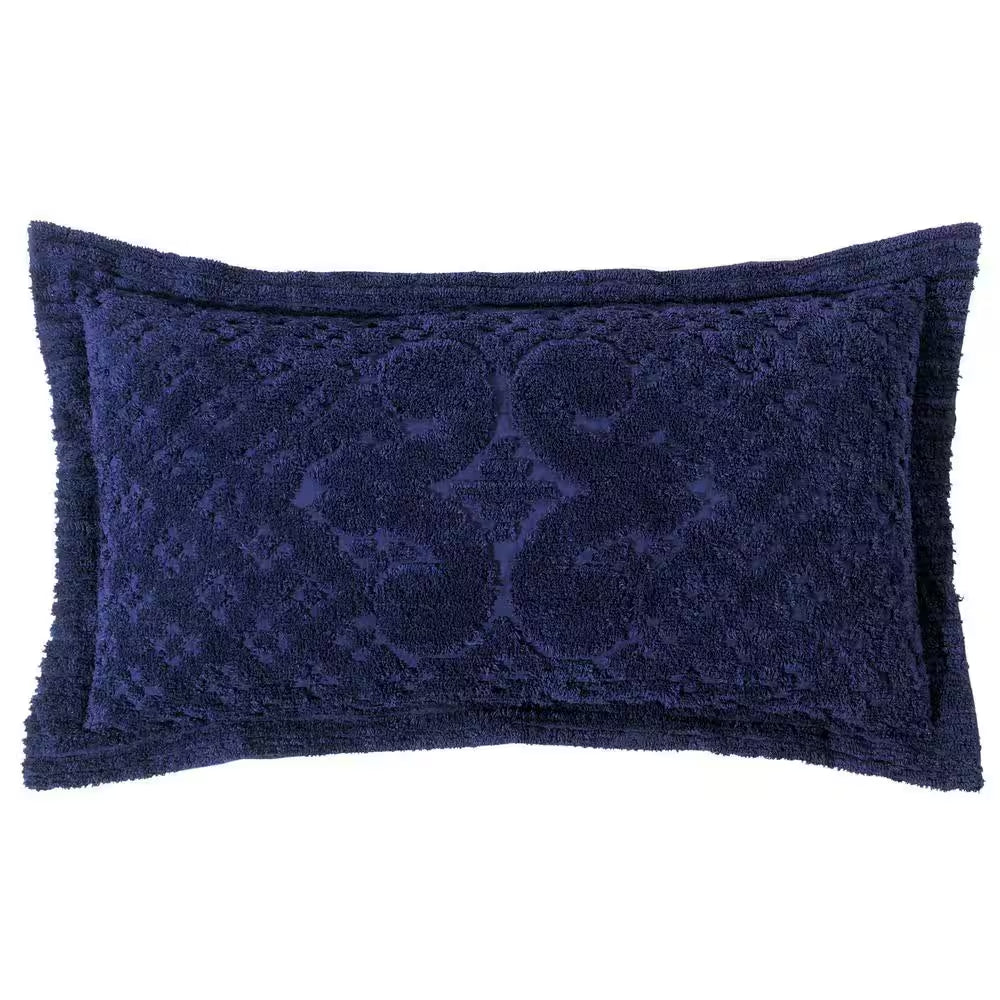 Ashton Collection in Medallion Design Navy King 100% Cotton Tufted Chenille Sham