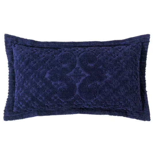 Ashton Collection in Medallion Design Navy King 100% Cotton Tufted Chenille Sham