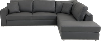 Surton Top Grain Italian Leather Sectional Sofa for Living Room and Home Office, Modern Luxury L-Shaped Couch, Right Arm Facing, 117" W, Dark Gray