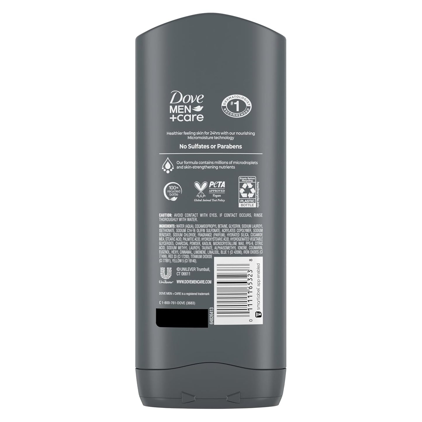 DOVE MEN + CARE Purifying Charcoal + Clay Body and Face Wash with 24-Hour Nourishing Micromoisture Technology Body Wash for Men, 13.5 Oz | with 24-Hour Nourishing Micromoisture Technology Body Wash for Men