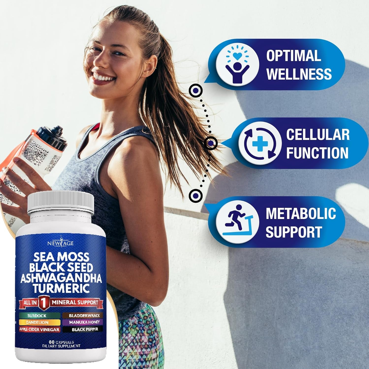 Sea Moss Black Seed Oil Ashwagandha Turmeric Bladderwrack Burdock - with Manuka, Honey Dandelion, ACV Black Pepper Gluten Free