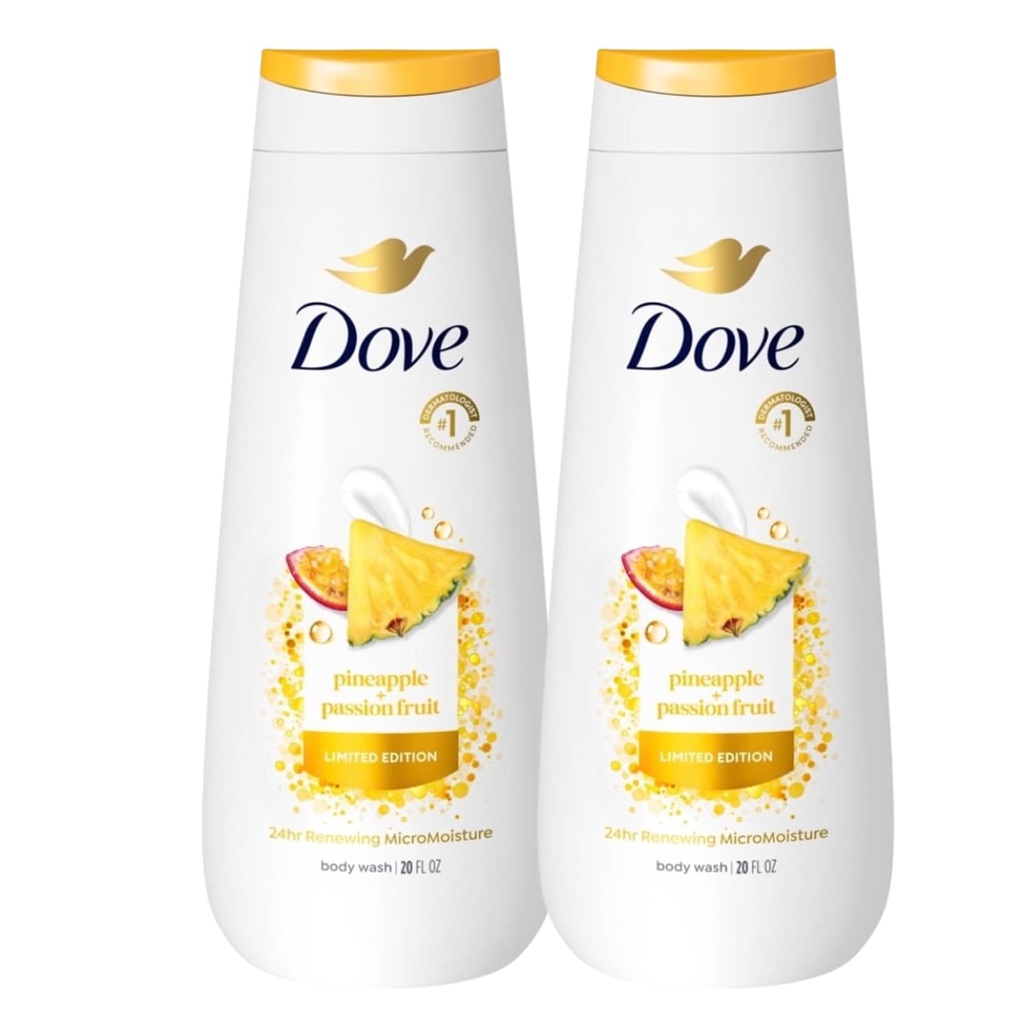Dove Body Wash, Pineapple + Passion Fruit Scent, 24Hr Renewing Micromoisture, Limited Edition, 20 Fl Oz, 2 Pack