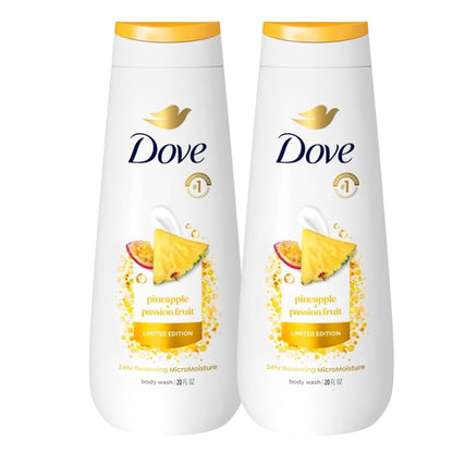 Dove Body Wash, Pineapple + Passion Fruit Scent, 24Hr Renewing Micromoisture, Limited Edition, 20 Fl Oz, 2 Pack