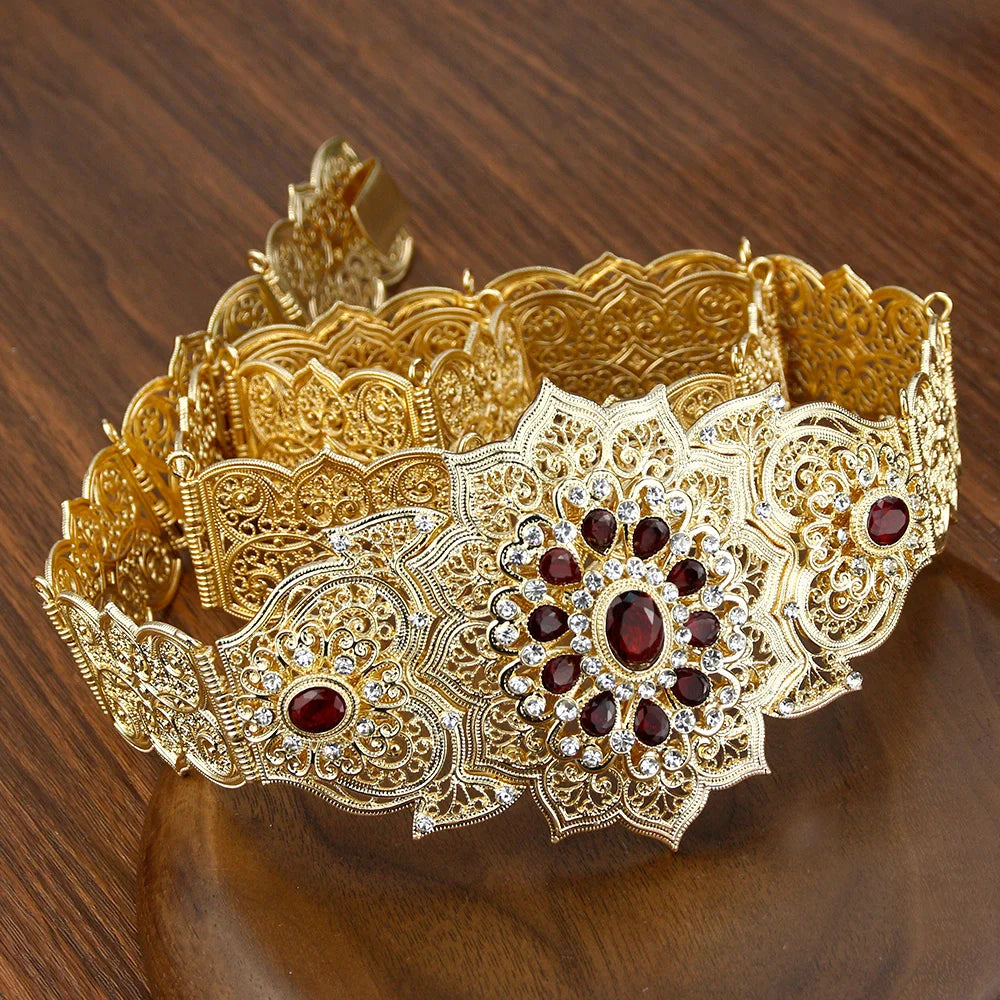 Chic Crystal Moroccan Belt round Flower Caftan Waist Chain for Women Algeria Bride Wedding Jewelry Abaya Dess Belt