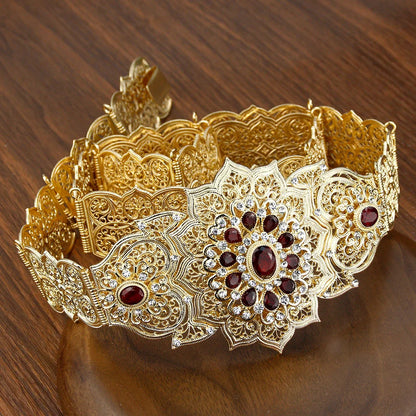 Chic Crystal Moroccan Belt round Flower Caftan Waist Chain for Women Algeria Bride Wedding Jewelry Abaya Dess Belt