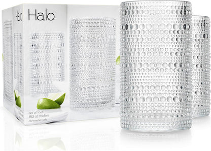 Hobnail Drinking Glasses, Set of 4 Clear Vintage Beaded Glass Cups, 15 Oz. Cocktail Drinking Glassware Set, for Water Juice, Smoothies. Home, Dinner, Bar Uses.