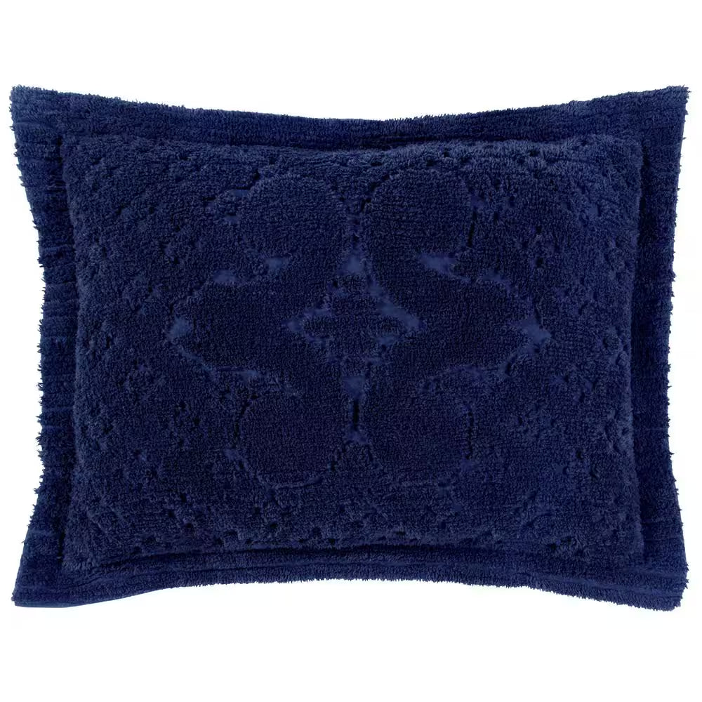 Ashton Collection in Medallion Design Navy Standard 100% Cotton Tufted Chenille Sham