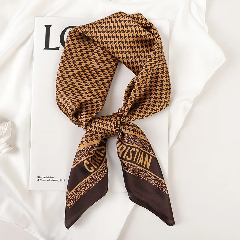 Luxury Brand 2022 Silk Square Scarf Women Cat Neck Hair Tie Band Beach Hijab Kerchief Head Headbands Bandana Female Foulard 70Cm
