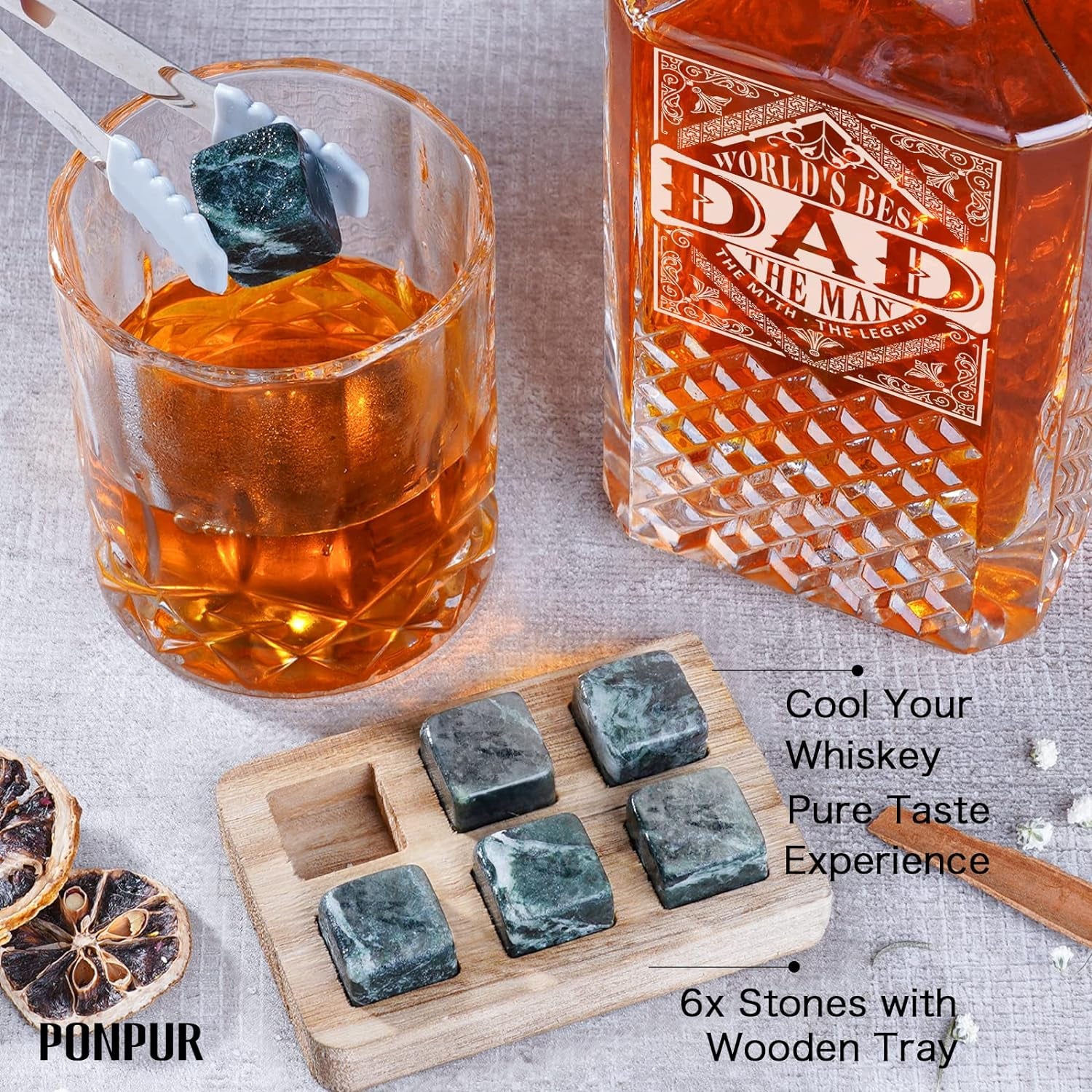 Gifts for Men Dad Fathers Day, Whiskey Decanter Set with 2 Glasses, Unique Cool Dad Birthday Gift from Daughter Son, Best Christmas Retirement Present for Man Father