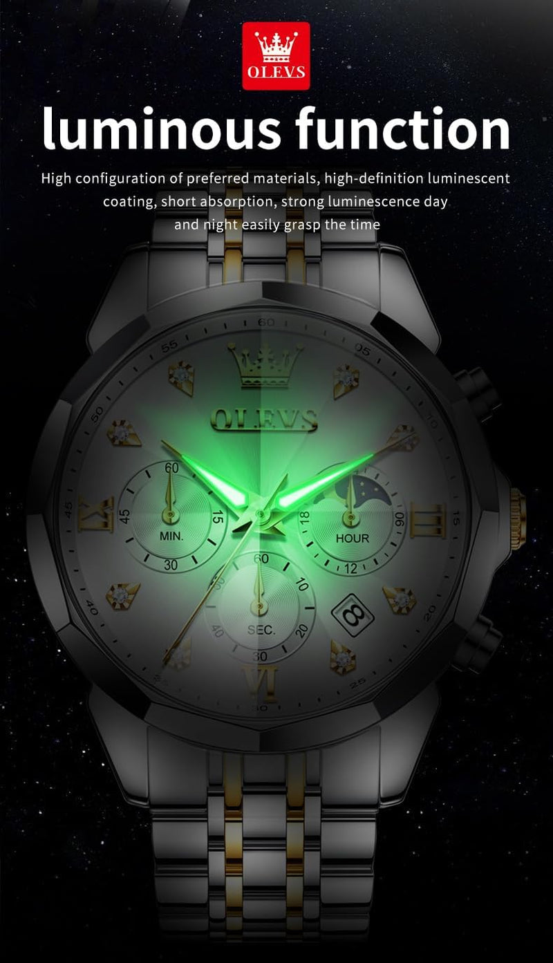 Watches for Men Luxury Diamond Casual Large Dial Watches Stainless Steel Waterproof Business Dress Analog Luminous Date Mens Watches