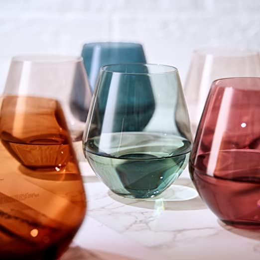 Colored Stemless Crystal Wine Glass Set Of 6
