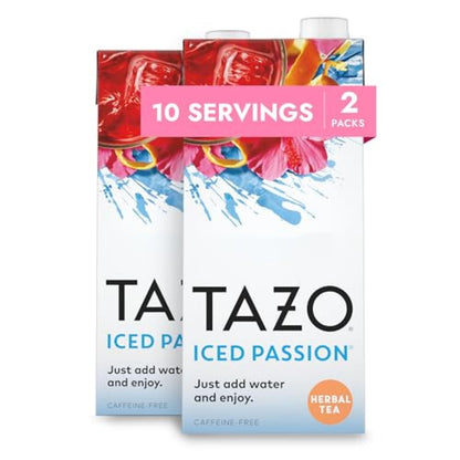TAZO Iced Passion Concentrate, Herbal Fruit Tea, Caffeine Free, Easy-To-Serve for Everyday Refreshers and Mocktails, 32 Oz Carton (Pack of 2)