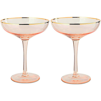 Pink Rim Martini Cocktail Glasses Premium Barware Gift Elegant Drinkware Collection